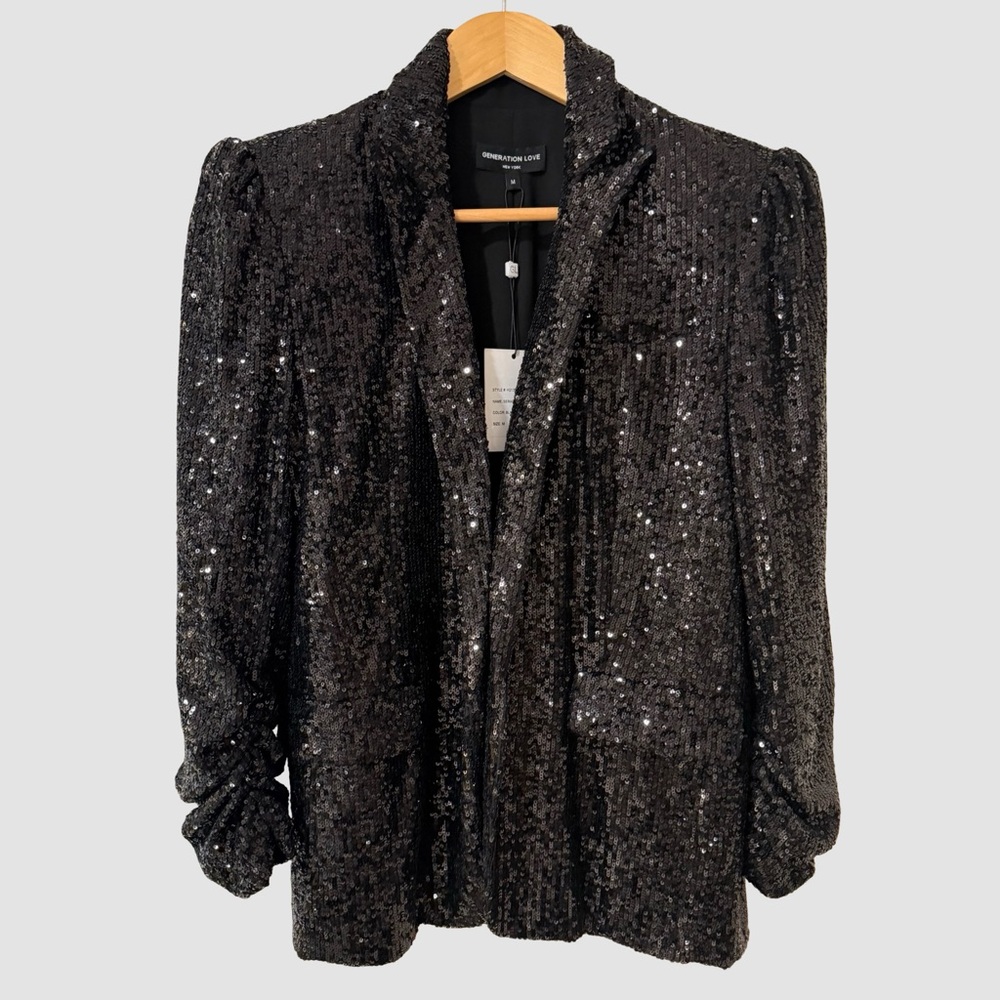 Generation Love Serafina Black Sequin Padded Shoulders Blazer M NWT ($395)